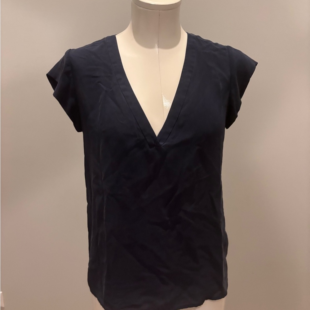 Joie Deep Navy V-Neck Blouse. Silk